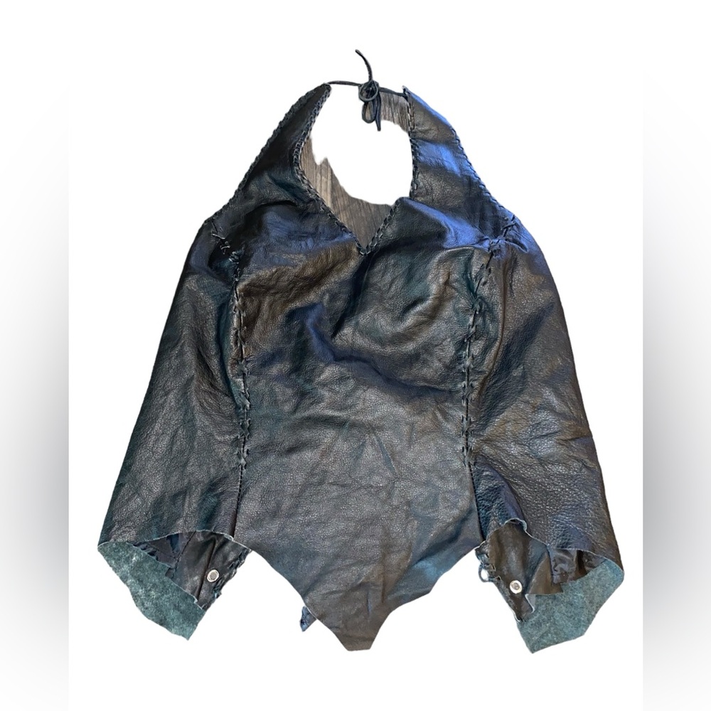 Rebel Spirit Women’s Genuine Leather Biker Halter Top Large